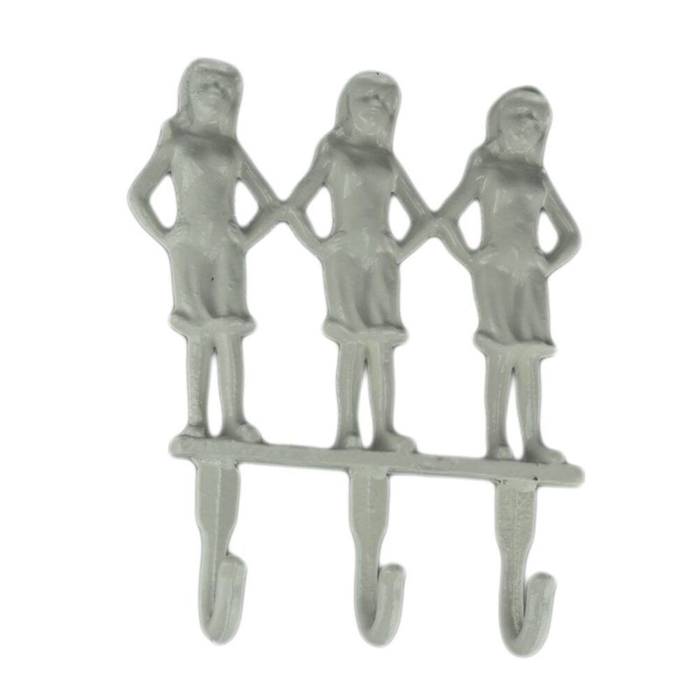 White Cast Iron 3 Standing Women Wall Hook Rack